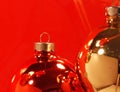 Pict 5386 Red and Gold Christmas Ornaments On Red Background Royalty Free Stock Photo