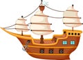 Classical brown pirate yacht cartoon