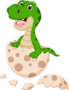 Cute baby dinosour hatch cartoon standing with laugh Royalty Free Stock Photo