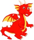 Funny red dragon cartoon posing with smile