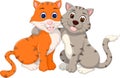 Sweet cat couple cartoon hugging with smile