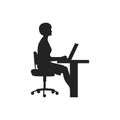 Pictogram Businessman Working on Computer. Vector illustration.