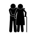 Pictogram elderly couple with walking stick
