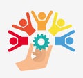 Pictogram gears hand teamwork design