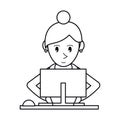 Pictogram girl using computer working