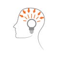 Pictogram, ideological head with light bulb, silhouette drawing