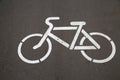 Pictogram with the image of a white Bicycle on gray asphalt.