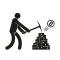 Pictogram man with a pickaxe mining crypto currency bitcoin