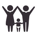 Pictogram monochrome with mom and baby and dad