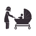 Pictogram monochrome with mom and baby in pram