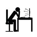 Pictogram of a overworked man sitting behind a computer icon working man