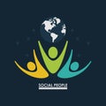 Pictogram people with earth globe concept social people Royalty Free Stock Photo