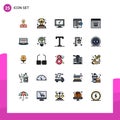 Pictogram Set of 25 Simple Filled line Flat Colors of coding, website, computer, html, pc