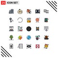 Pictogram Set of 25 Simple Filled line Flat Colors of internet, movi, flying, filam, message