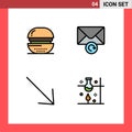 Pictogram Set of 4 Simple Filledline Flat Colors of burger, right, food, message, laboratory