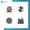 Pictogram Set of 4 Simple Filledline Flat Colors of center, movis, percent, food, video Royalty Free Stock Photo