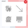 Pictogram Set of 4 Simple Filledline Flat Colors of checkout, market place, arrow, earth, technology