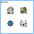 Pictogram Set of 4 Simple Filledline Flat Colors of chemical science, global, science of matter, fruit, world