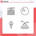 Pictogram Set of 4 Simple Filledline Flat Colors of city, beach tent, building, beach, teepee Royalty Free Stock Photo