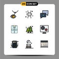 Pictogram Set of 9 Simple Filledline Flat Colors of city, shopping, chatting, tshirt, clothes