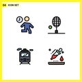 Pictogram Set of 4 Simple Filledline Flat Colors of clock, tennis racket, people, racket, transport