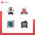 Pictogram Set of 4 Simple Filledline Flat Colors of desk, global, user, five, internet
