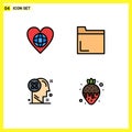 Pictogram Set of 4 Simple Filledline Flat Colors of ecology, mind, heart, folder, solution