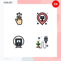 Pictogram Set of 4 Simple Filledline Flat Colors of gestures, cortege, three finger, map, tramway Royalty Free Stock Photo