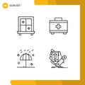 Pictogram Set of 4 Simple Filledline Flat Colors of interior, winter, first aid, rain, hand