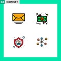 Pictogram Set of 4 Simple Filledline Flat Colors of mail, action, global, cycle, protect