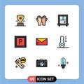 Pictogram Set of 9 Simple Filledline Flat Colors of taxi call, holiday, window, christmas, email