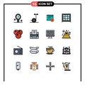 Pictogram Set of 16 Simple Flat Color Filled Lines of printer, food, money, cherry, cabinet