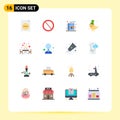 Pictogram Set of 16 Simple Flat Colors of dinner, pet, bag, fly, campaign