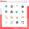 Pictogram Set of 16 Simple Flat Colors of meter, unlock, staff, security, padlock