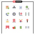 Pictogram Set of 16 Simple Flat Colors of phone, search, code, found, script