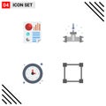 Pictogram Set of 4 Simple Flat Icons of bars, clock, page, plumber, time