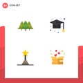 Modern Set of 4 Flat Icons Pictograph of forest, study, tree, education, award