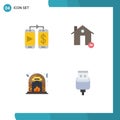 Pictogram Set of 4 Simple Flat Icons of mobile, culture, buildings, house, fire