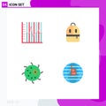 Pictogram Set of 4 Simple Flat Icons of progress, animal, patient, backbag, cell Royalty Free Stock Photo