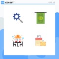 Pictogram Set of 4 Simple Flat Icons of search, furniture, setting, money, umbrella