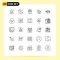 Pictogram Set of 25 Simple Lines of boxing, audio, nature, loud, wifi