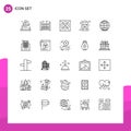 Pictogram Set of 25 Simple Lines of building, globe, bath, global, font