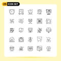 Pictogram Set of 25 Simple Lines of computer, metal, man, gong, bell