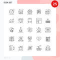 25 User Interface Line Pack of modern Signs and Symbols of fast, ramadan, coding, menu, programing