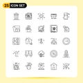 Pictogram Set of 25 Simple Lines of internet, wash, percent, cleaning, life