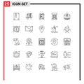 Pictogram Set of 25 Simple Lines of mail, structure, page, scaffolding, construction