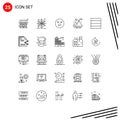 Pictogram Set of 25 Simple Lines of sharing, content, faint, wireframe, sun