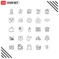 Pictogram Set of 25 Simple Lines of subscription, email, book, cross road, navigation