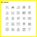 Pictogram Set of 25 Simple Lines of trend, plot, farm house, crosshair, vehicle