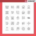 Pictogram Set of 25 Simple Lines of user, interface, love, battery, property